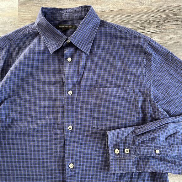 John Varvatos Other - John Vabartos Micro Black Watch Plaid Blue Mens L Button Down Long Sleeve‎ Shirt